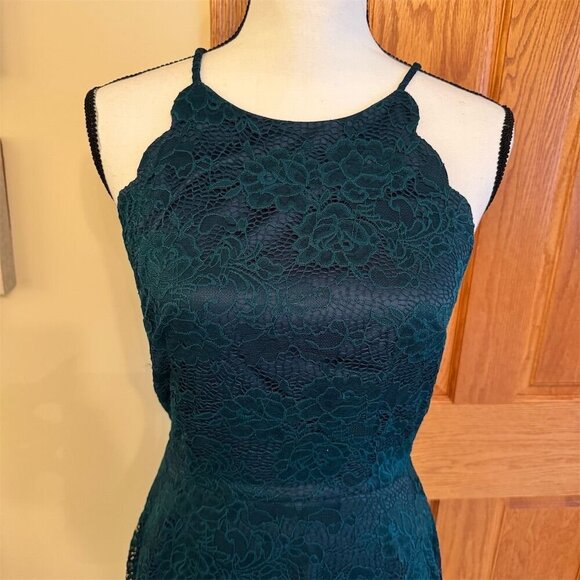 BCX Juniors Sz 7 Green A-Line Halter Lace Dress Party Cocktail Homecoming Dance - Picture 3 of 8